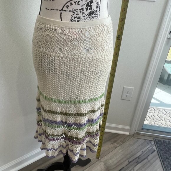 CYNTHIA STEFFE CROCHET SKIRT SZ S BOHEMIAN COTTON TAN LILAC GREEN VERSATILE CHIC - Picture 5 of 16